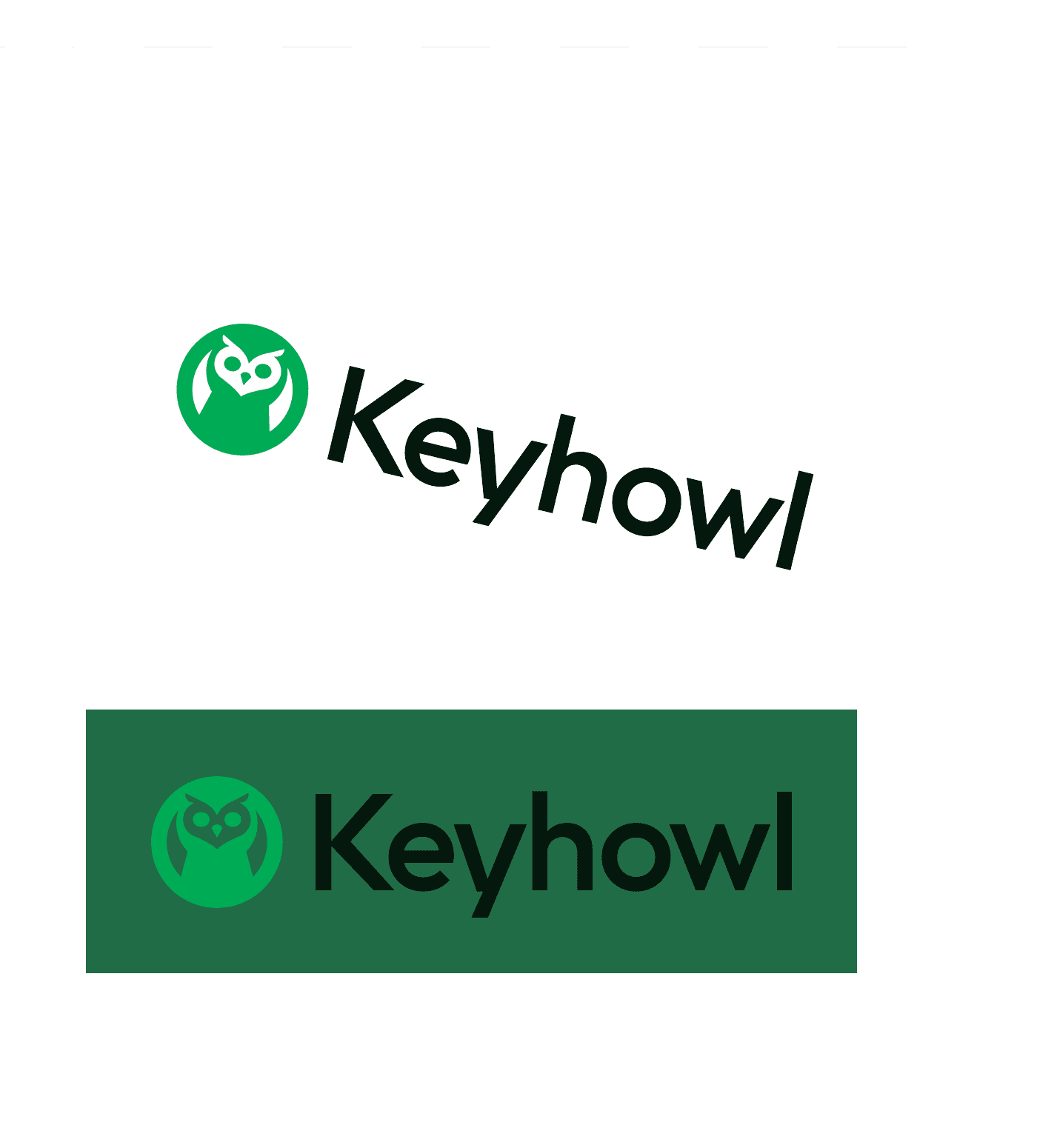 Examples of an incorrectly rotated Keyhowl logo and a low-contrast logo