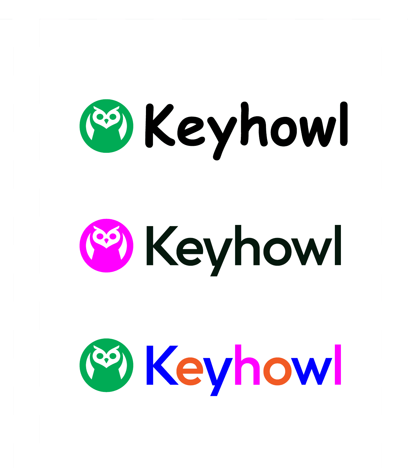 Examples of Keyhowl logos with incorrect typefaces and colors